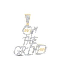 10K Yellow Gold Round Diamond On The Grind Phrase Charm Pendant 0.75 Cttw