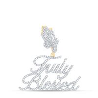 10K Yellow Gold Round Diamond Truly Blessed Phrase Charm Pendant 1 Cttw