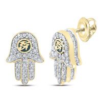 10K Yellow Gold Baguette Diamond Hamsa Eye Of Ra Earrings 0.63 Cttw