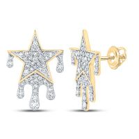 10K Yellow Gold Round Diamond Dripping Star Earrings 0.75 Cttw