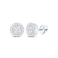 10K White Gold Round Diamond Cluster Earrings 0.63 Cttw
