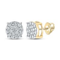 10K Yellow Gold Round Diamond Cluster Earrings 0.38 Cttw