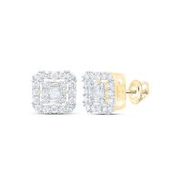 10K Yellow Gold Baguette Diamond Square Earrings 0.63 Cttw