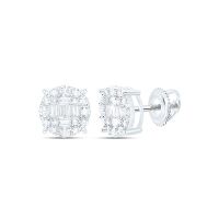 10K White Gold Baguette Diamond Cluster Earrings 0.63 Cttw