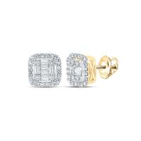 10K Yellow Gold Baguette Diamond Square Earrings 0.50 Cttw