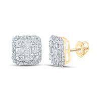 10K Yellow Gold Baguette Diamond Square Earrings 0.50 Cttw