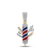 10K Yellow Gold Baguette Diamond Barber Pole Charm Pendant 0.88 Cttw