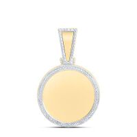 10K Yellow Gold Round Diamond Picture Memory Circle Charm Pendant 0.38 Cttw