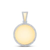 10K Yellow Gold Round Diamond Picture Memory Circle Charm Pendant 0.88 Cttw