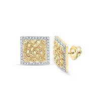 10K Yellow Gold Round Diamond Nugget Square Earrings 0.33 Cttw