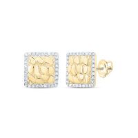 10K Yellow Gold Round Diamond Nugget Square Earrings 0.17 Cttw