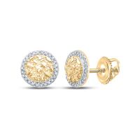 10K Yellow Gold Round Diamond Nugget Circle Earrings 0.13 Cttw