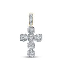 10K Yellow Gold Baguette Diamond Cross Charm Pendant 1- 0.33 Cttw