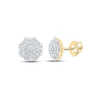 10K Yellow Gold Baguette Diamond Octagon Cluster Earrings 0.63 Cttw