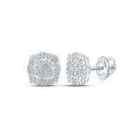 10K White Gold Baguette Diamond Square Earrings 0.75 Cttw