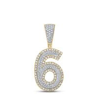 10K Two-Tone Gold Round Diamond Number 6 Charm Pendant 0.75 Cttw