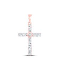 10K Rose Gold 10K White Gold Round Diamond Cross Pendant 0.25 Cttw