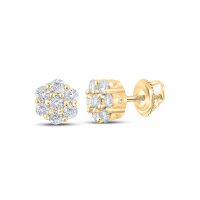 10K Yellow Gold Round Diamond Flower Cluster Earrings 0.25 Cttw