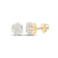 10K Yellow Gold Round Diamond Flower Cluster Earrings 0.75 Cttw