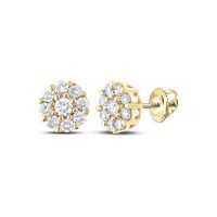10K Yellow Gold Round Diamond Flower Cluster Earrings 0.63 Cttw