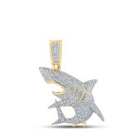 10K Yellow Gold Round Diamond Shark Animal Charm Pendant 0.88 Cttw