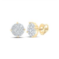 10K Yellow Gold Round Diamond Cluster Earrings 0.50 Cttw