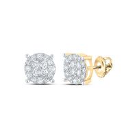 10K Yellow Gold Round Diamond Cluster Earrings 0.75 Cttw