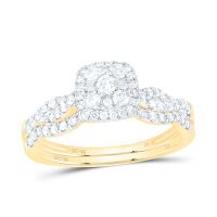 10K Yellow Gold Round Diamond Square Bridal Wedding Ring Set 0.50 Cttw