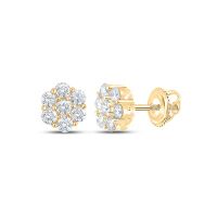 10K Yellow Gold Round Diamond Flower Cluster Earrings 0.63 Cttw