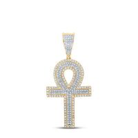 10K Two-Tone Gold Round Diamond Ankh Cross Charm Pendant 0.88 Cttw