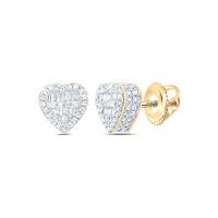 10K Yellow Gold Baguette Diamond Heart Earrings 0.38 Cttw