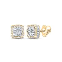10K Yellow Gold Baguette Diamond Square Earrings 0.50 Cttw