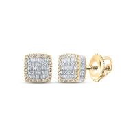 10K Yellow Gold Baguette Diamond Square Earrings 0.75 Cttw