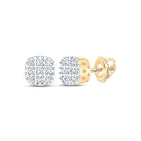 10K Yellow Gold Round Diamond Square Earrings 0.05 Cttw