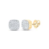 10K Yellow Gold Round Diamond Square Earrings 0.10 Cttw