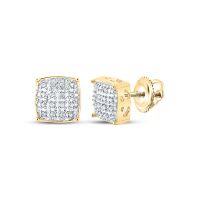 10K Yellow Gold Round Diamond Square Earrings 0.10 Cttw