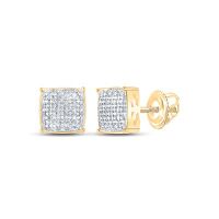 10K Yellow Gold Round Diamond Square Earrings 0.13 Cttw