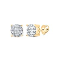 10K Yellow Gold Round Diamond Cluster Earrings 0.08 Cttw