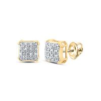 10K Yellow Gold Round Diamond Square Earrings 0.10 Cttw