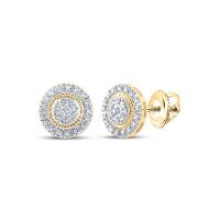 10K Yellow Gold Round Diamond Cluster Earrings 0.13 Cttw