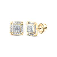 10K Yellow Gold Round Diamond Square Earrings 0.20 Cttw