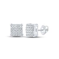 10K White Gold Round Diamond Square Earrings 0.13 Cttw