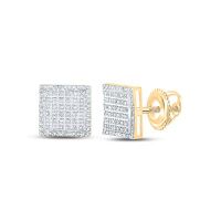 10K Yellow Gold Round Diamond Square Earrings 0.38 Cttw
