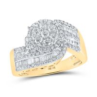 10K Yellow Gold Round Diamond Flower Cluster Ring 1 Cttw