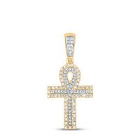 10K Two-Tone Gold Round Diamond Ankh Cross Charm Pendant 0.25 Cttw