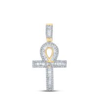 10K Yellow Gold Baguette Diamond Ankh Charm Pendant 0.75 Cttw