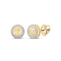 10K Yellow Gold Round Diamond Medusa Circle Earrings 0.38 Cttw