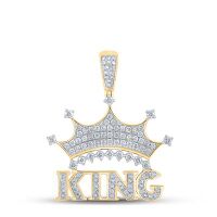 10K Yellow Gold Round Diamond King Crown Phrase Charm Pendant 0.88 Cttw