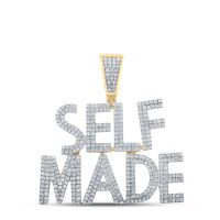 10K Yellow Gold Round Diamond Self Made Phrase Charm Pendant 1 Cttw