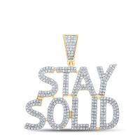 10K Yellow Gold Round Diamond Stay Solid Phrase Charm Pendant 1 Cttw